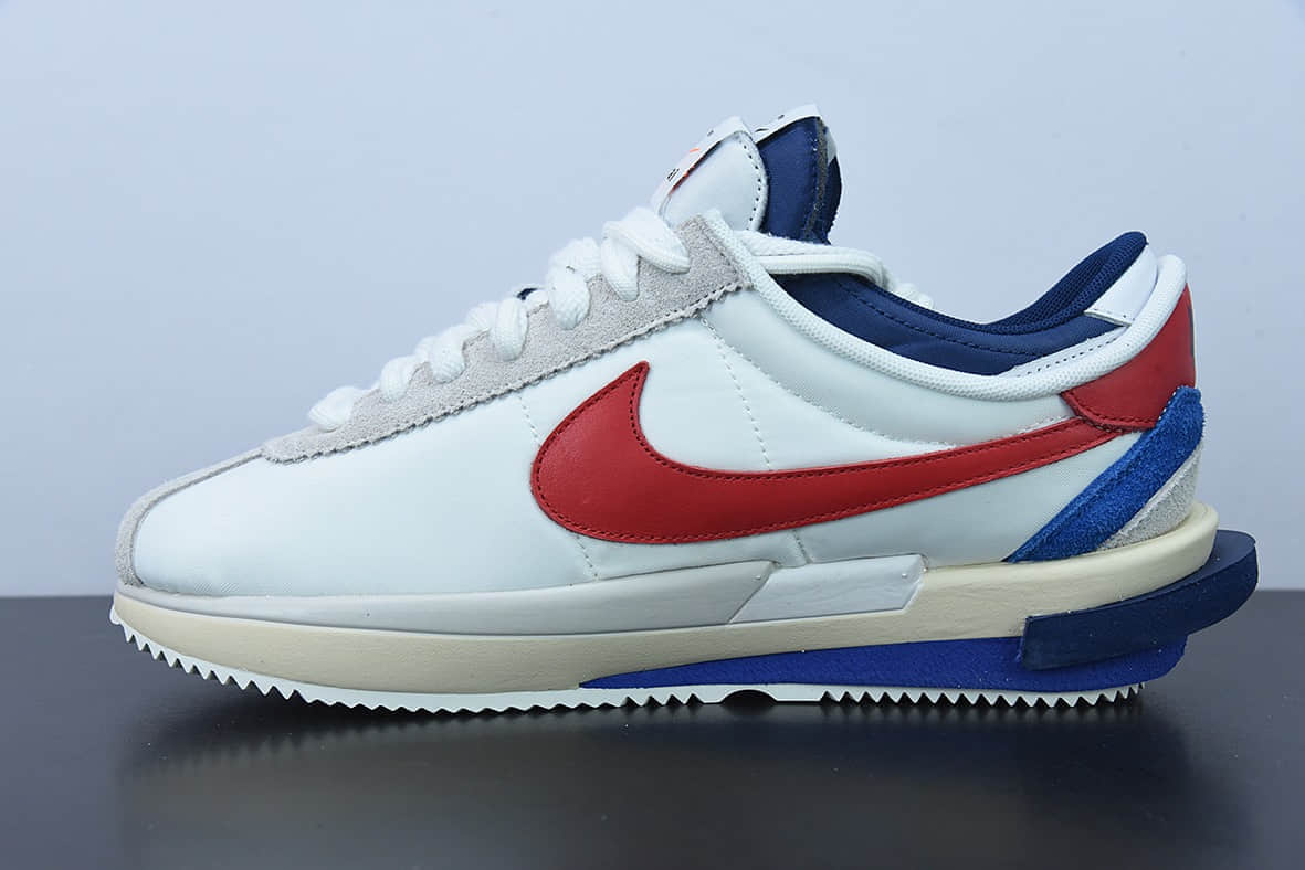 耐克 Nike Sacai x Nk Cortez 白蓝红 50周年纪念款华夫 4.0 运动跑鞋纯原版本 货号：DQ0581-100