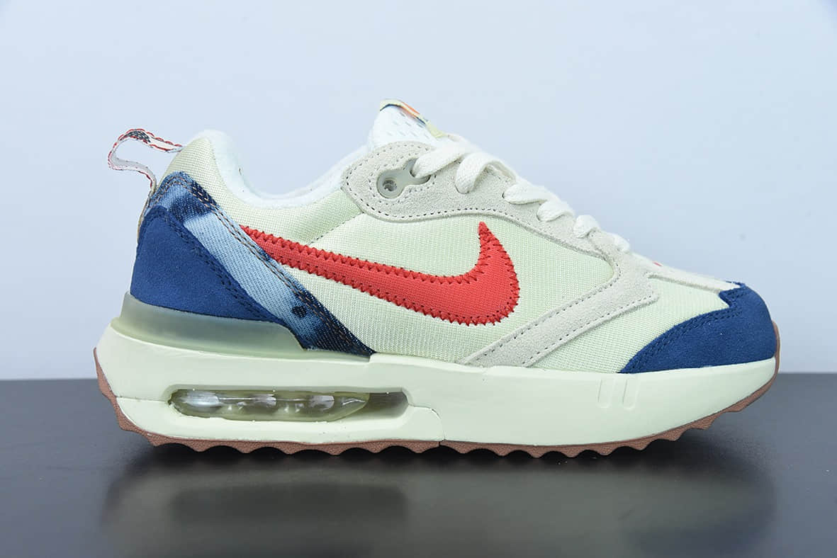 耐克Nike Air Max DawnOff WhiteRedDenim Blue黎明系列米红牛仔蓝低帮气垫鞋纯原版本 货号：DV1487-162