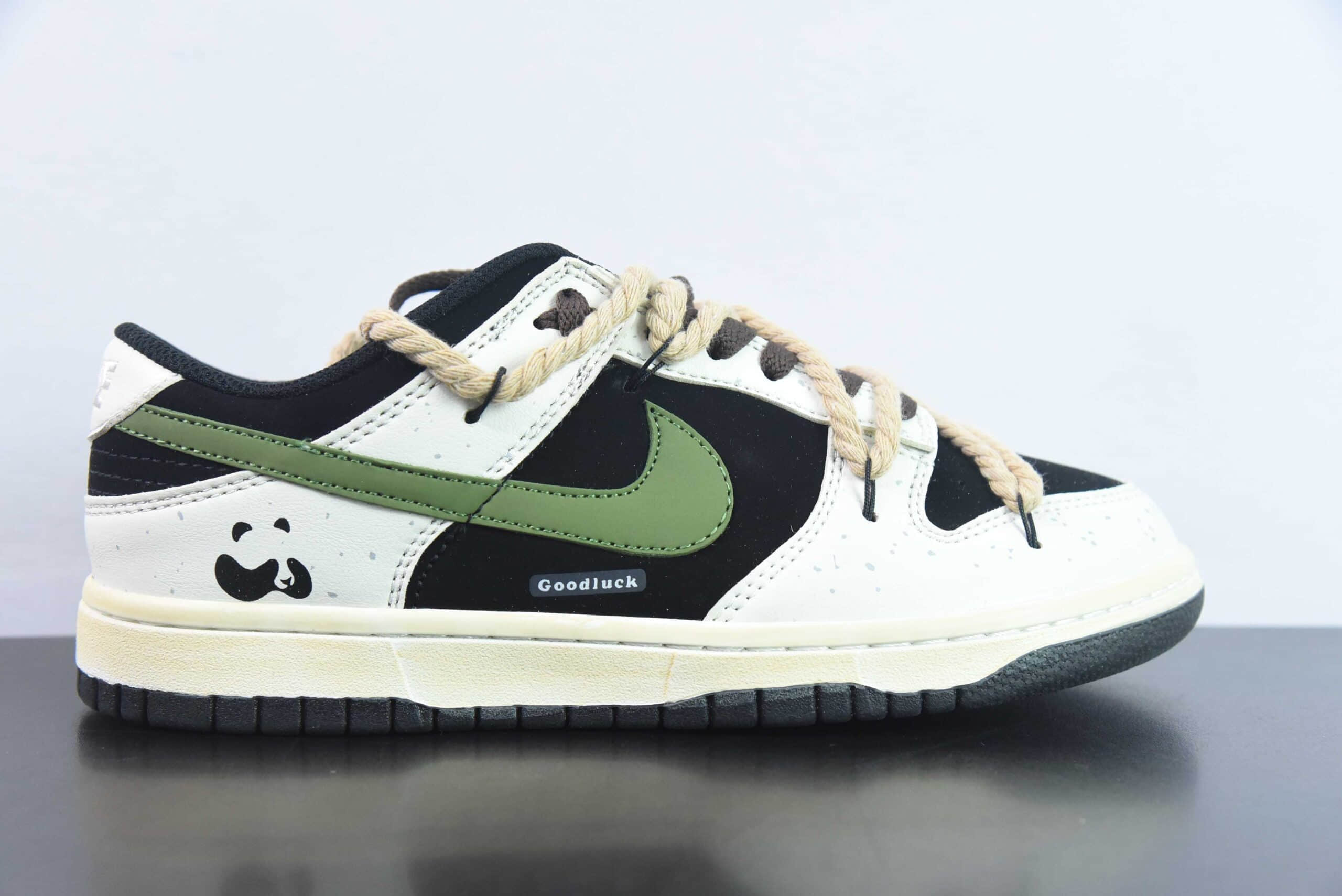 耐克Nike SB Dunk Low 黑绿熊猫定制款绑带SB低帮休闲滑板鞋纯原版本 货号：DD1391-100 