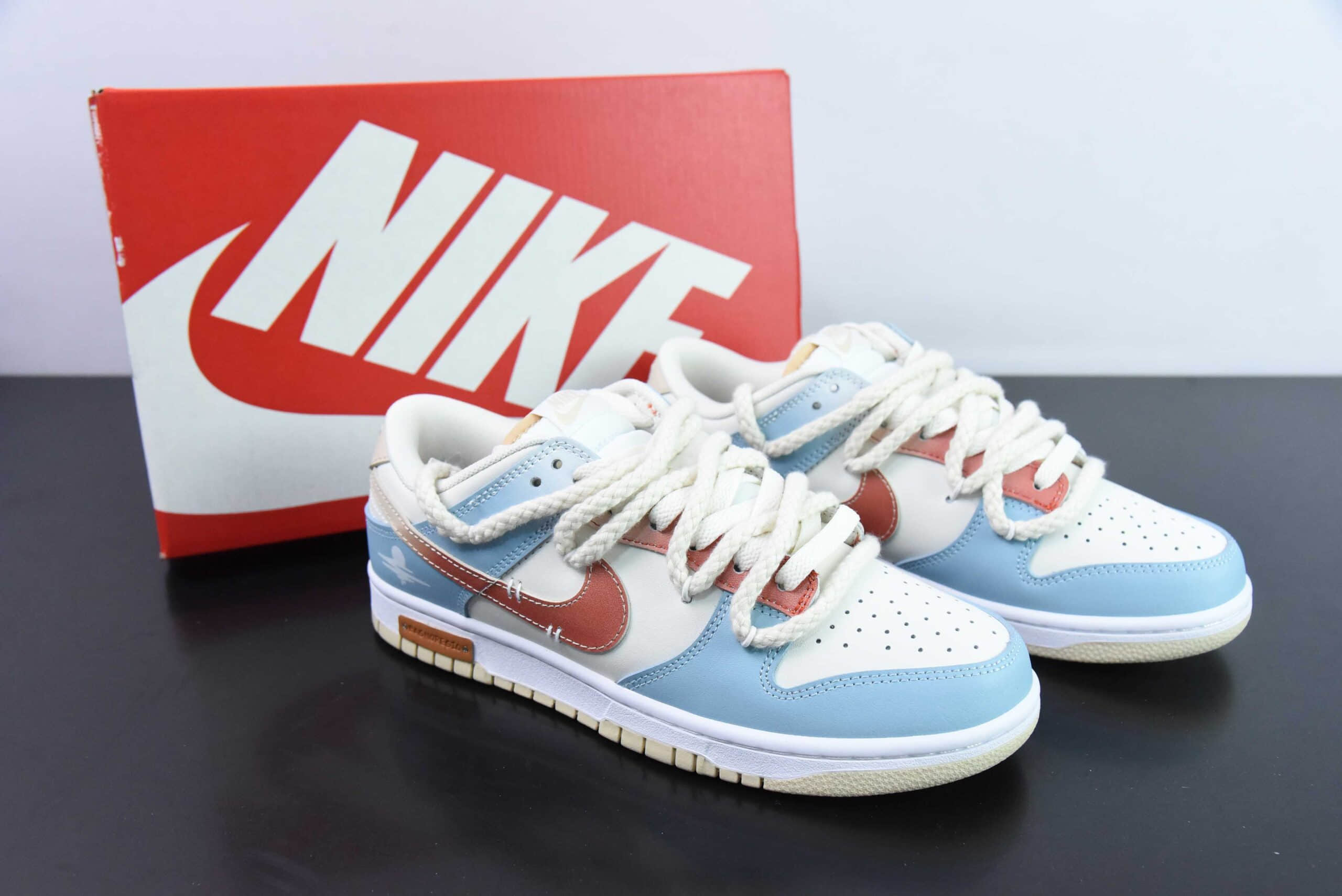 耐克Nike Dunk Low 复古海岸蓝白棕街头经典百搭 SB绑带低帮休闲板鞋纯原版本 货号：DV0831-003