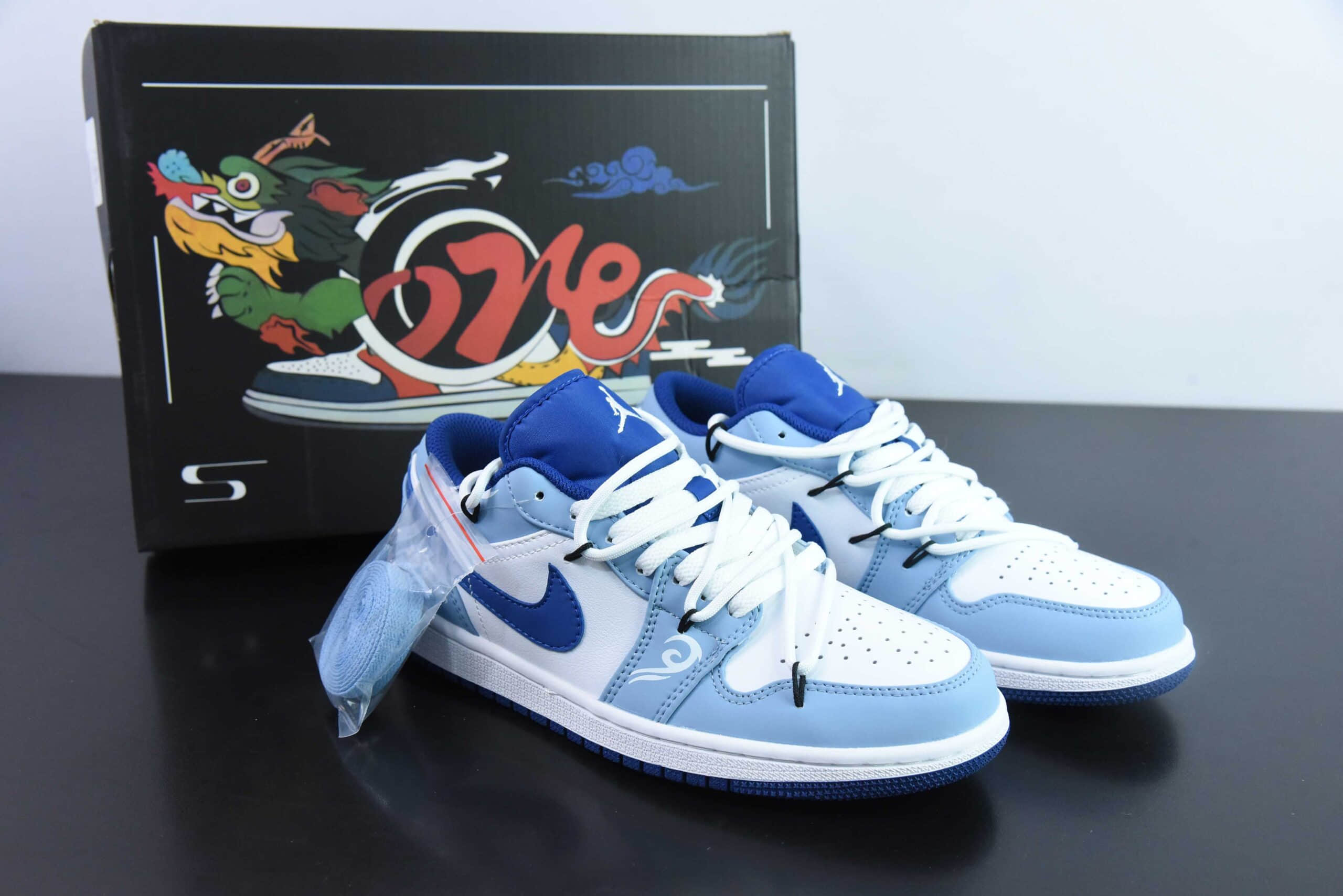 乔丹Air Jordan AJ1 Low 解构抽绳白蓝低帮绑带定制配色篮球鞋纯原版本 货号：553558-414