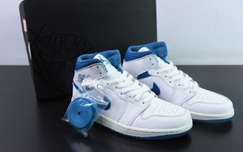 乔丹Air Jordan AJ1 Mid白蓝中帮复古文化篮球鞋纯原版本 货号：FN5215-141