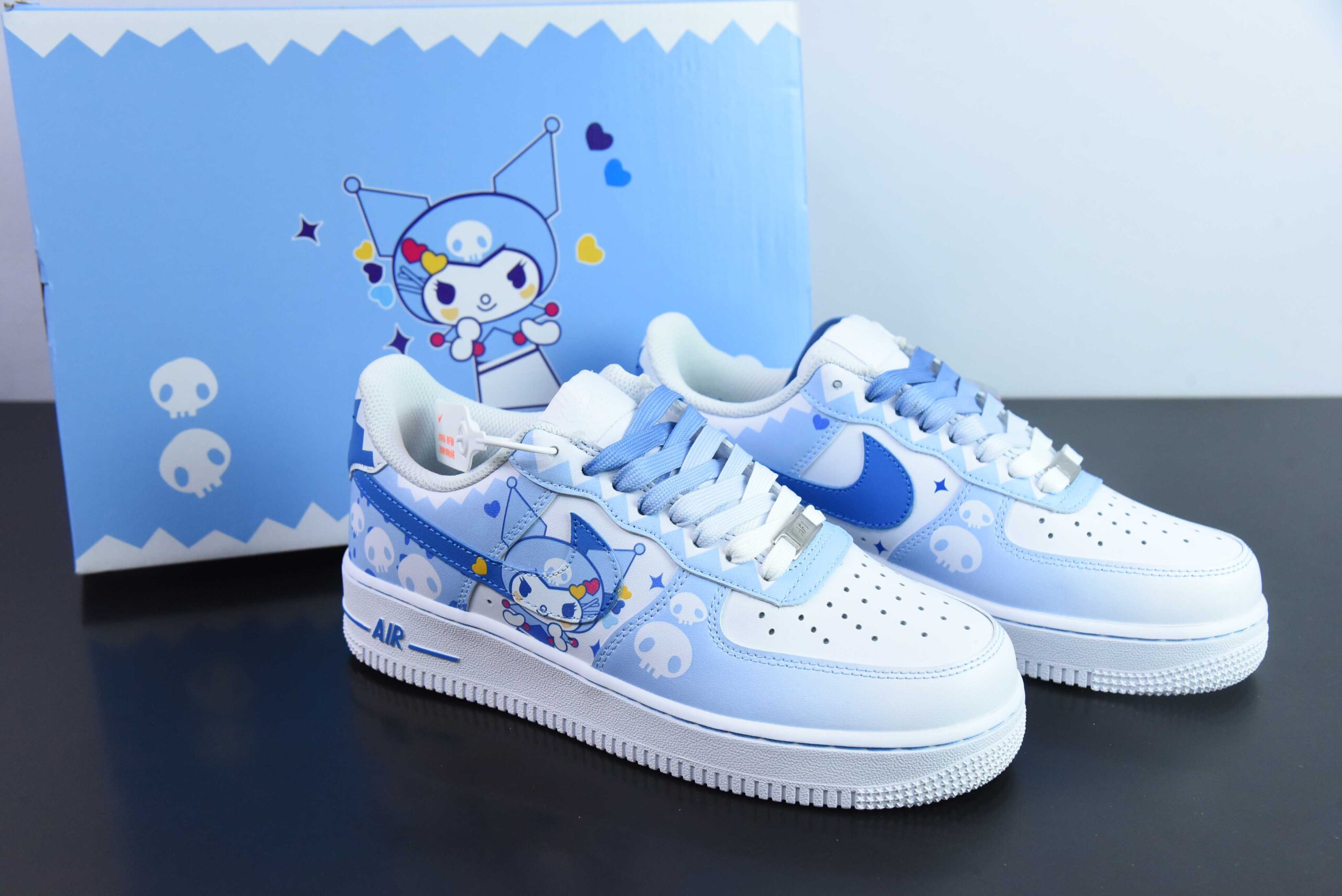 耐克Nike Doraemon x Nk Air Force 1'07 Low 小巫女联名款骷髅头渐变白蓝空军一号低帮休闲板鞋纯原版本 货号：CW2288-111
