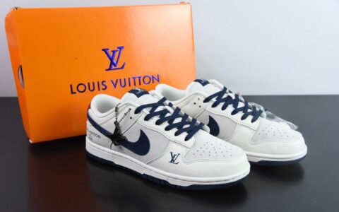 耐克Nike Dunk x Louis Vuitton LV联名白灰蓝SB低帮休闲滑板鞋纯原版本 货号：FC1688-134