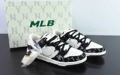 耐克Nike SB Dunk Low MLB黑白印花周年高端定制SB低帮休闲板鞋纯原版本 货号：SJ2068-251