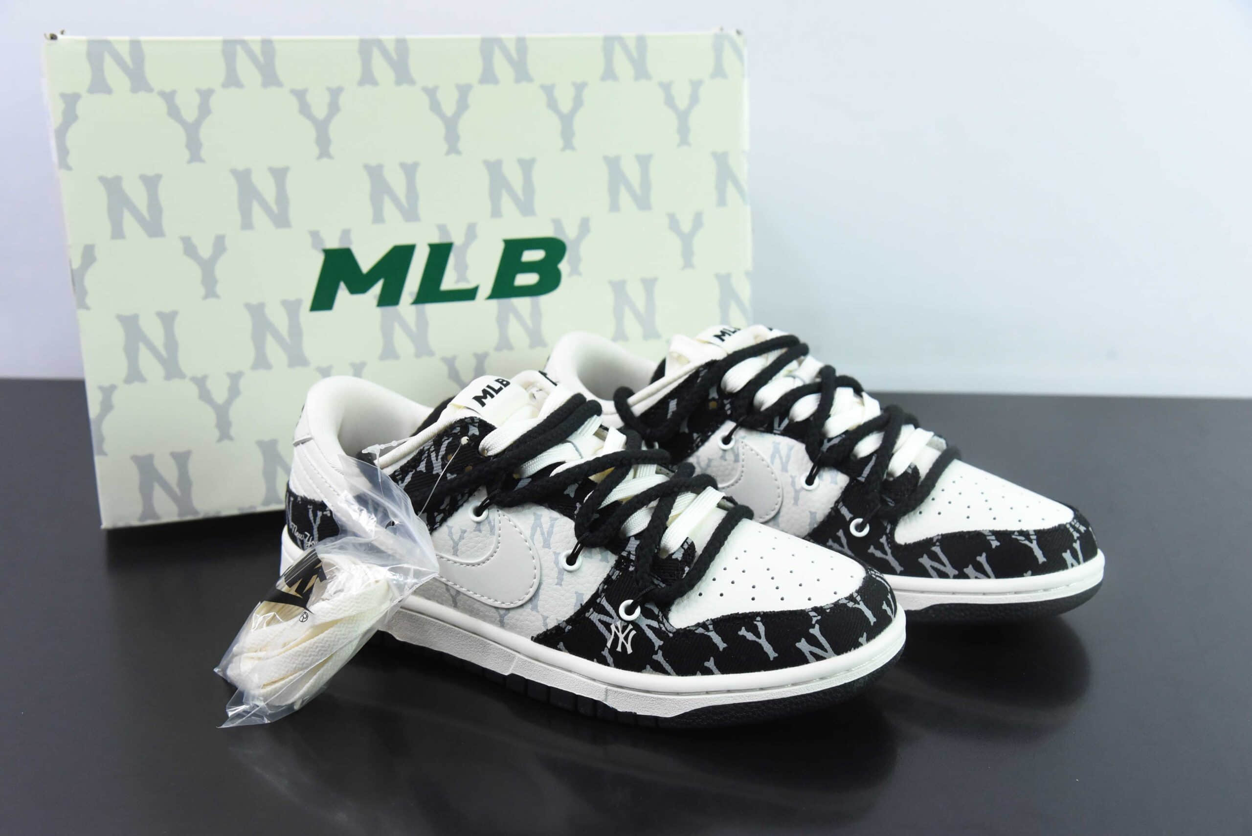 耐克Nike SB Dunk Low MLB黑白印花周年高端定制SB低帮休闲板鞋纯原版本 货号：SJ2068-251