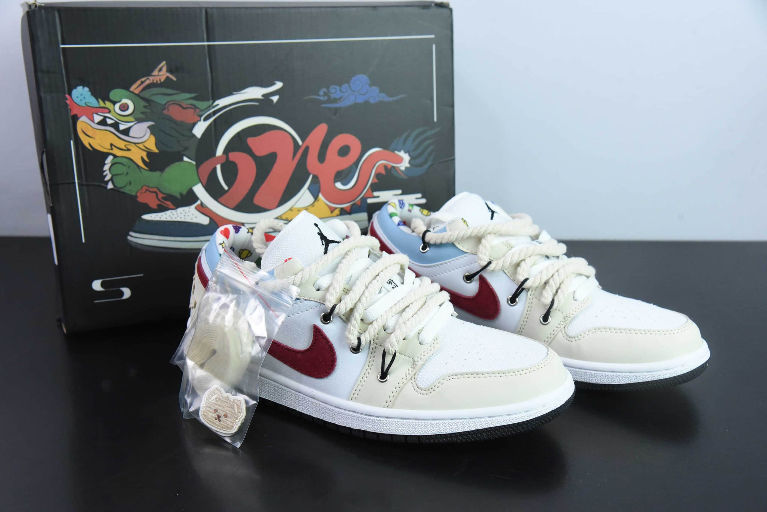 乔丹Air Jordan 1 Low 低帮解构绑带米白蓝红复古文化篮球鞋纯原版本 货号：DM8969-114