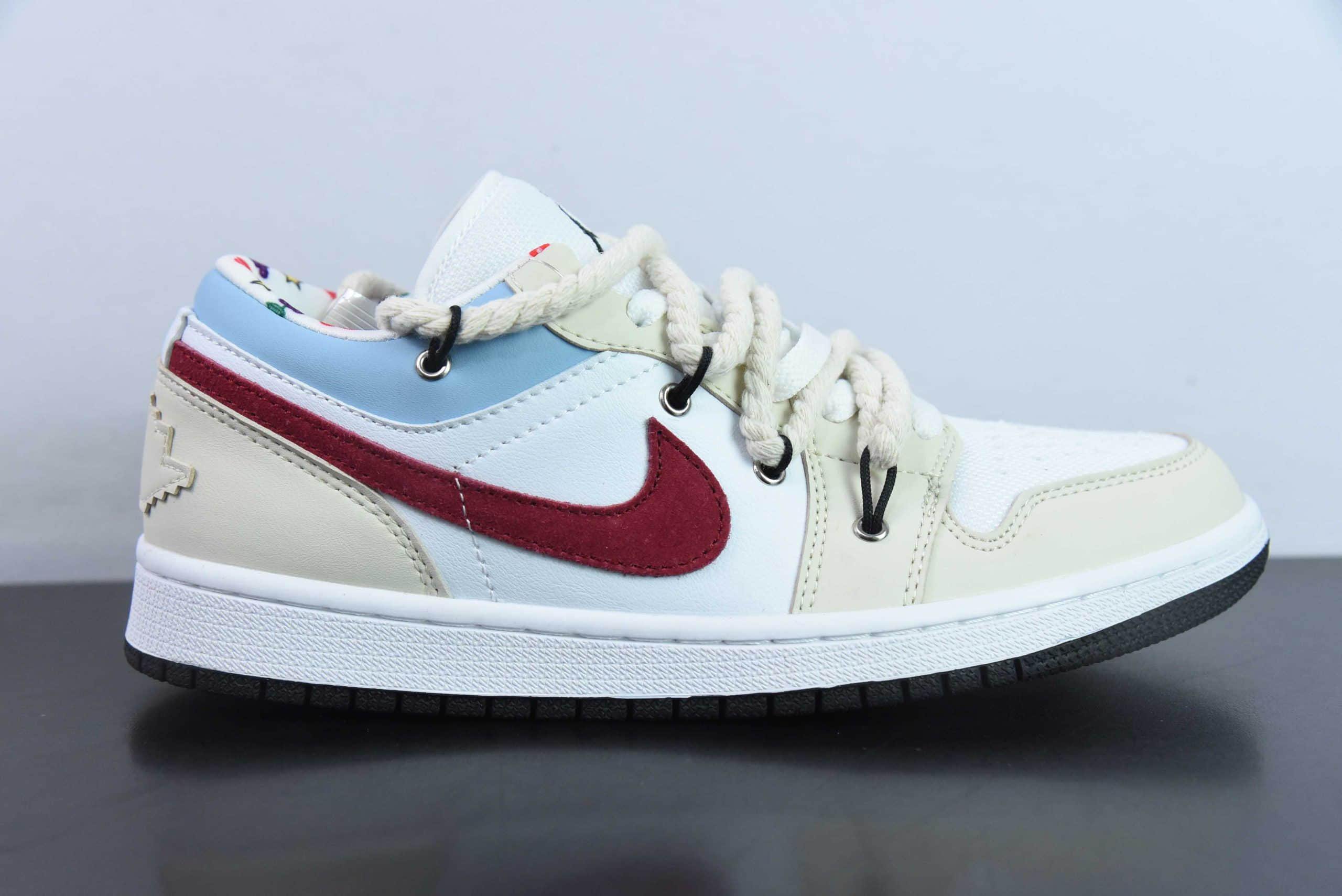 乔丹Air Jordan 1 Low 低帮解构绑带米白蓝红复古文化篮球鞋纯原版本 货号：DM8969-114