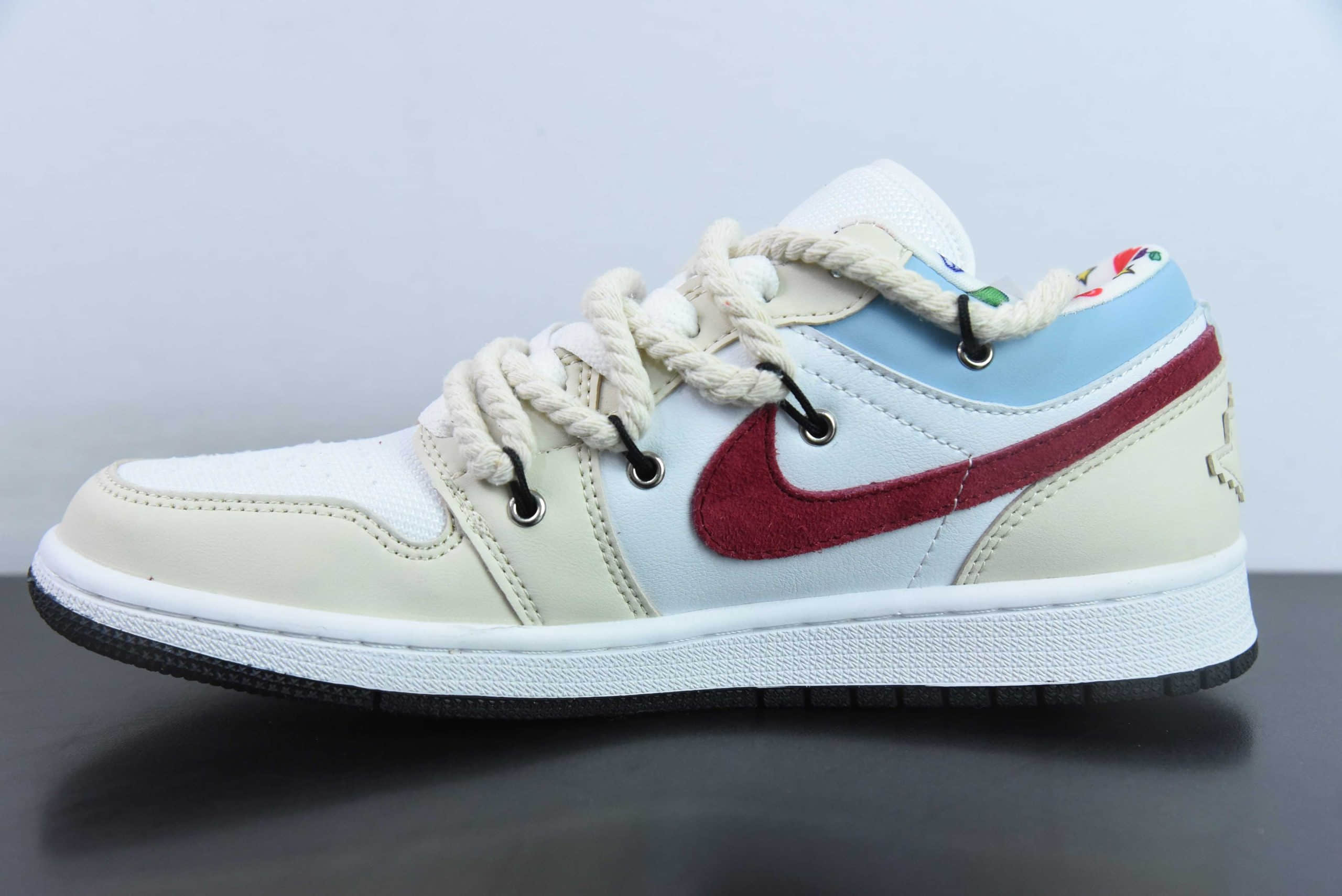 乔丹Air Jordan 1 Low 低帮解构绑带米白蓝红复古文化篮球鞋纯原版本 货号：DM8969-114