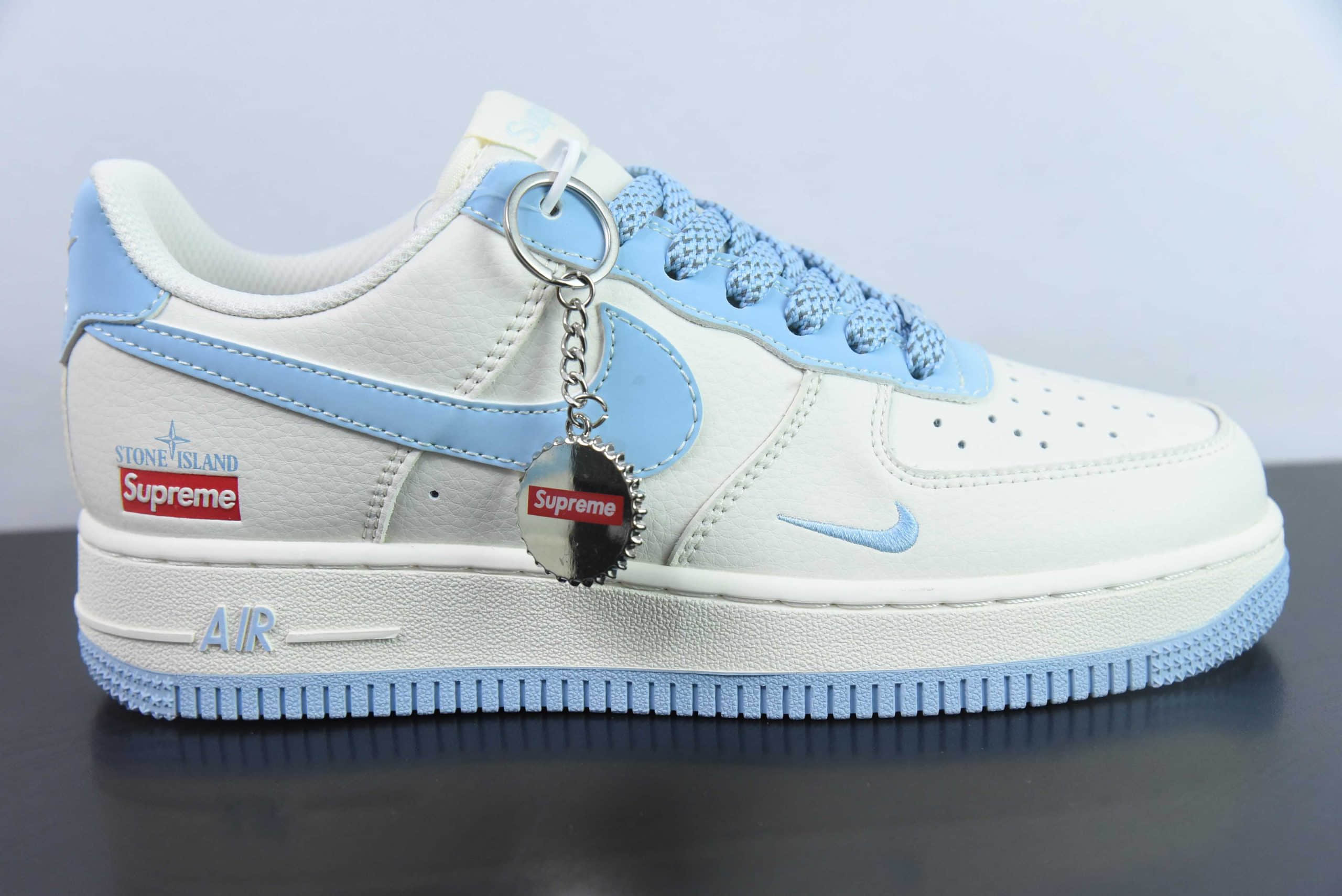 耐克Nike Air Force 1'07 Low Supreme石头岛联名天青色空军一号低帮休闲板鞋纯原版本 货号：BB9599-205