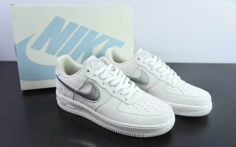 耐克Nike Air Force 1 Low 07 VIRGIL 灰银刺绣暗纹空军一号低帮休闲板鞋纯原版本 货号：AF2406-110