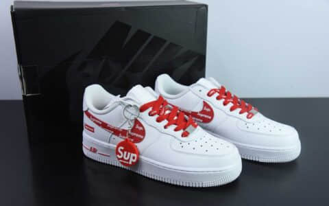 耐克Nike Supreme x Nk Air Force 1'07 Low Supreme联名白红印花空军一号低帮休闲板鞋纯原版本 货号：CU9225-010