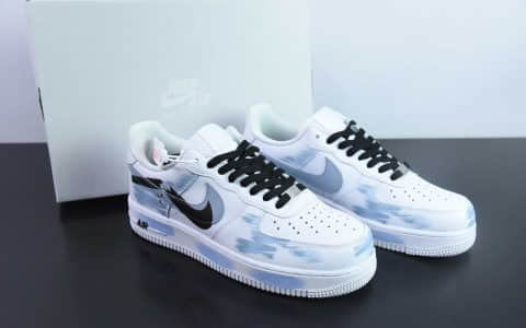 耐克Nike Air Force 1´07 Low 手绘断裂三勾阴影白蓝色空军一号低帮百搭休闲运动板鞋纯原版本 货号：CW2288-111