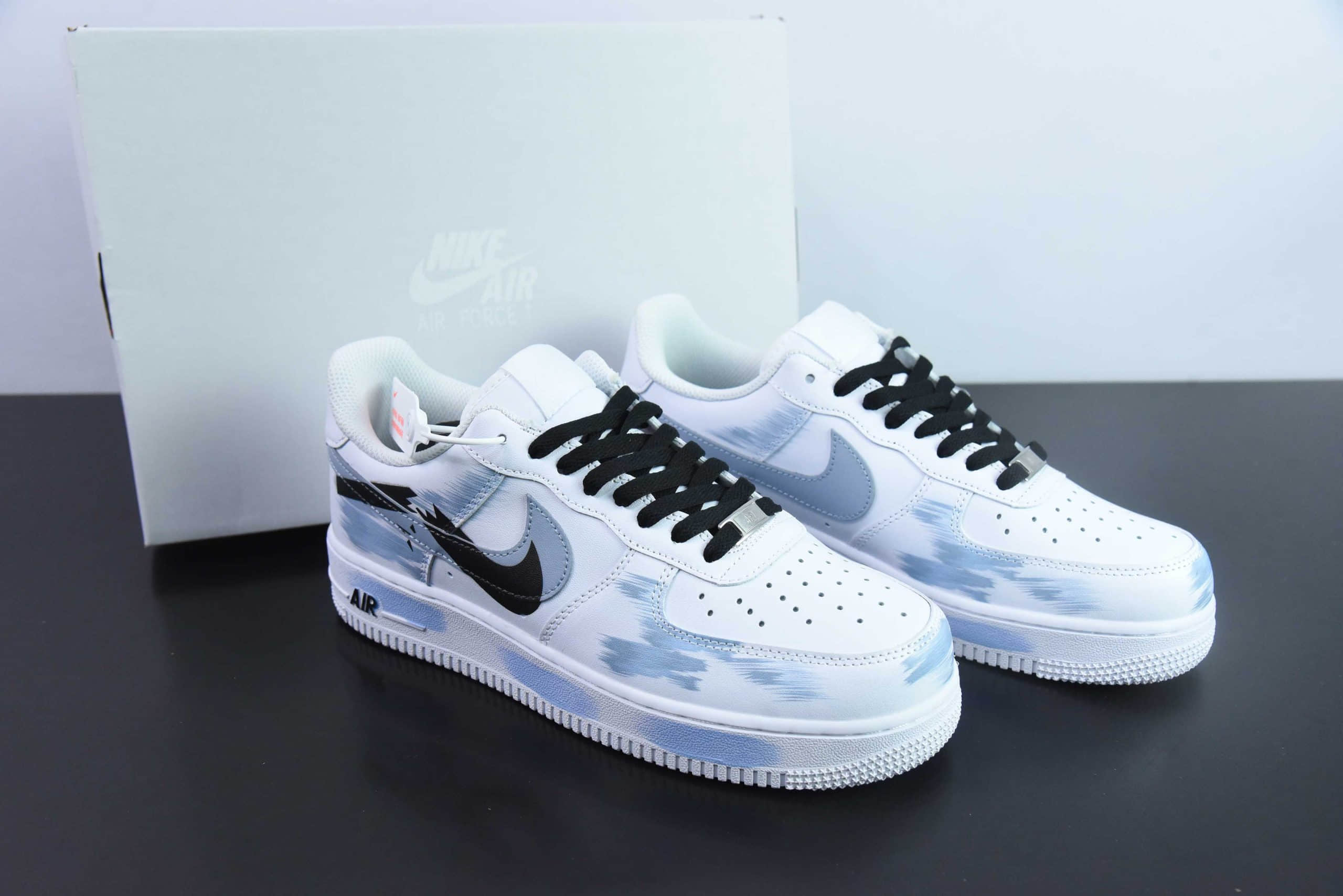 耐克Nike Air Force 1´07 Low 手绘断裂三勾阴影白蓝色空军一号低帮百搭休闲运动板鞋纯原版本 货号：CW2288-111