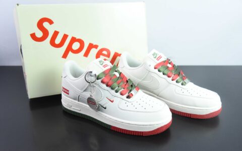 耐克Nike Air Force 1´07 Low Supreme联名米白红绿空军一号低帮百搭休闲运动板鞋纯原版本 货号：XZ6188-009