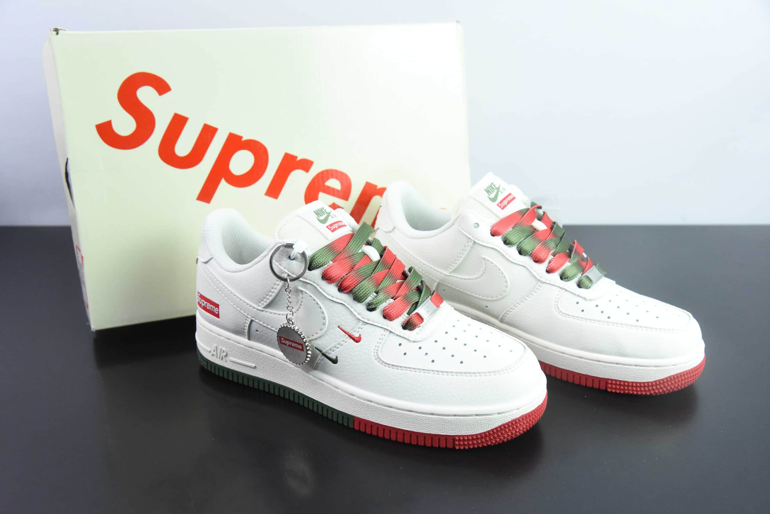 耐克Nike Air Force 1´07 Low Supreme联名米白红绿空军一号低帮百搭休闲运动板鞋纯原版本 货号：XZ6188-009