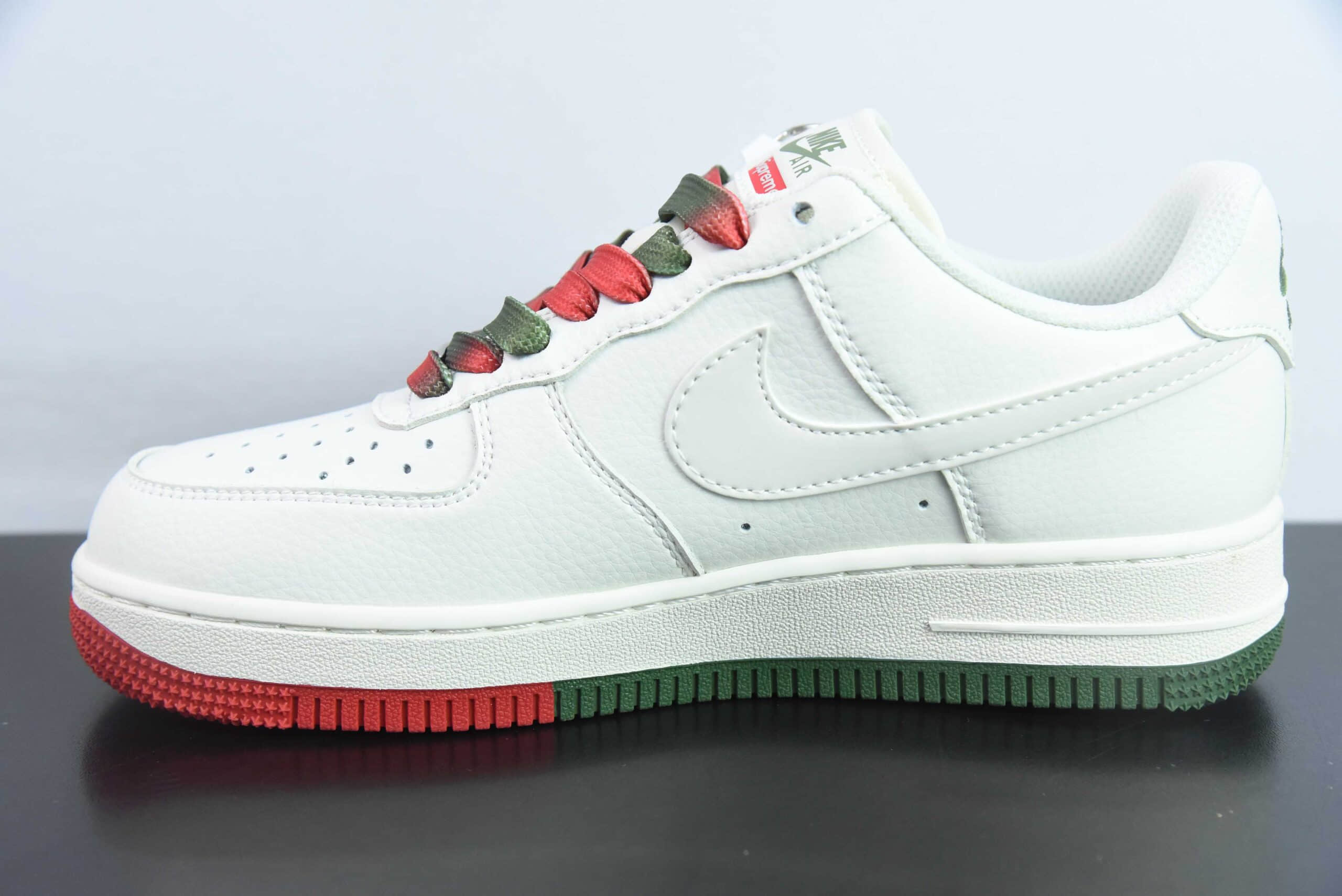 耐克Nike Air Force 1´07 Low Supreme联名米白红绿空军一号低帮百搭休闲运动板鞋纯原版本 货号：XZ6188-009