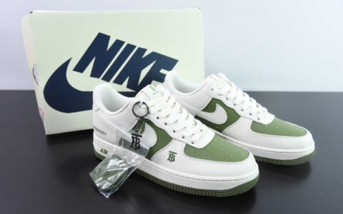 耐克Nike Air Force 1 AF1 白绿BURBRRRY印花空军一号低帮休闲板鞋纯原版本 货号：BB8588-221