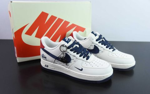 耐克Nike Air Force 1'07 Low 斯图西联名米蓝红印字空军一号低帮休闲板鞋纯原版本 货号：XZ3318-566