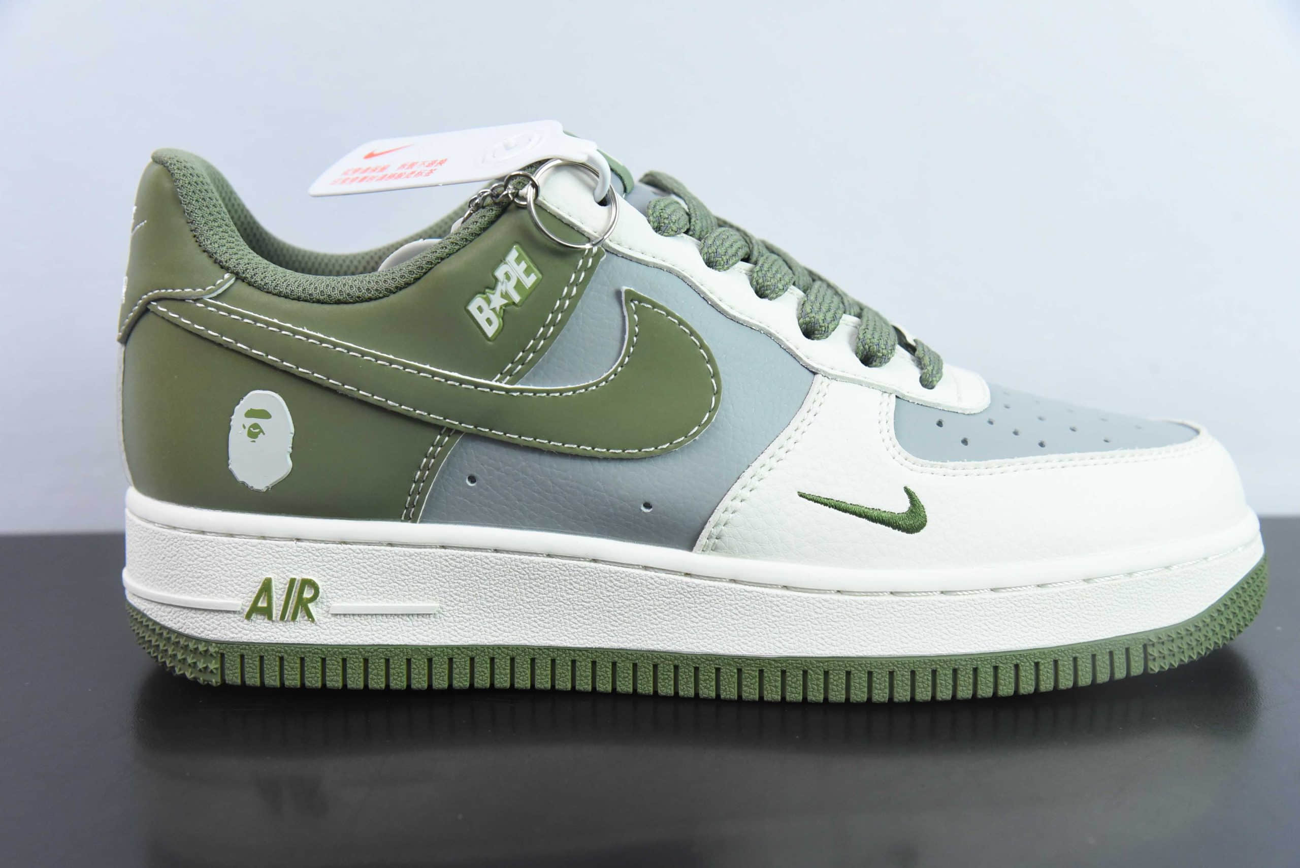 耐克Nike Air Force 1'07 Low Bape联名深绿米灰空军一号低帮休闲板鞋纯原版本 货号：BB6566-205