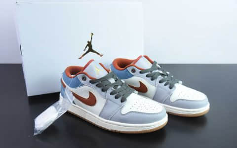 乔丹Air Jordan 1 Low AJ1白蓝橙刺子绣低帮复古文化篮球鞋纯原版本 货号：FZ5045-091