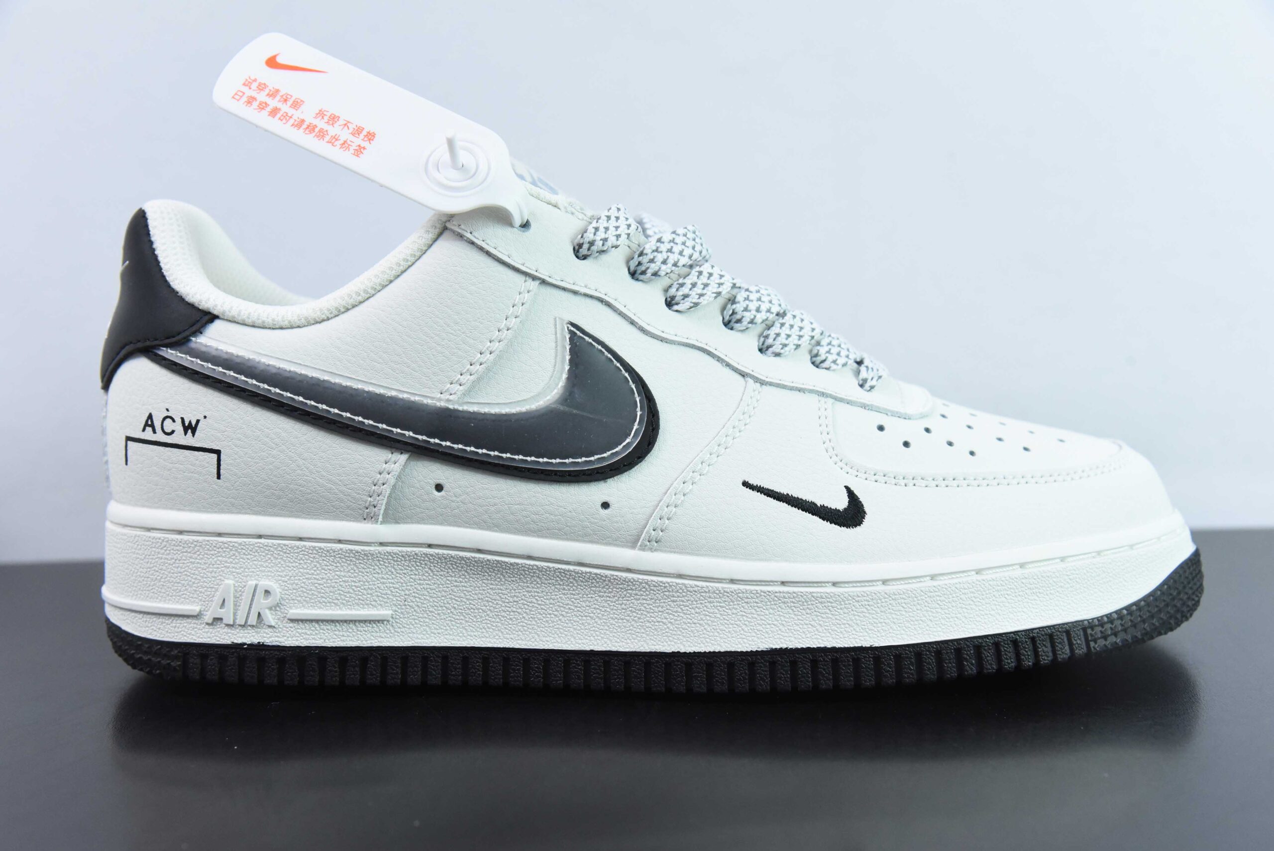 耐克Nike Air Force 1'07 Low ACW联名定制款米白黑叠勾空军一号低帮休闲板鞋纯原版本 货号：AC-639822