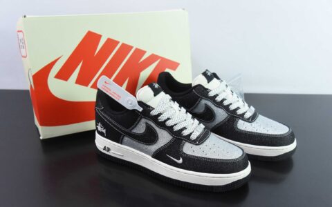 耐克Nike Air Force 1 AF1黑银闪钻斯图西刺绣空军一号低帮休闲板鞋纯原版本 货号：XZ1968-518