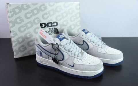 耐克Nike Air Force 1 AF1 CDG联名麂皮灰北面印花空军一号低帮休闲板鞋纯原版本 货号：HD1968-014