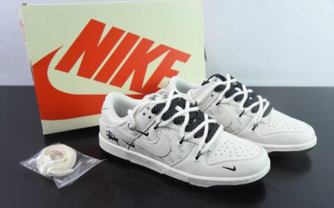 耐克Nike SB Dunk Low 斯图西联名米白白勾周年高端定制SB低帮休闲板鞋纯原版本 货号：SJ2068-276