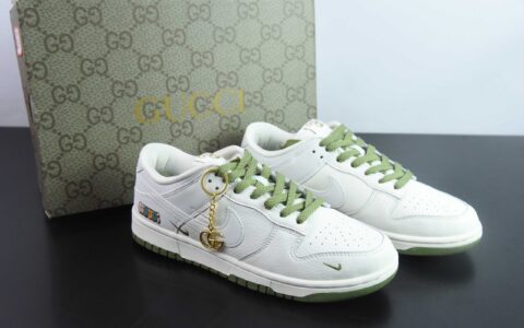 耐克Nike Dunk Low SB古驰联名白绿印花定制版SB低帮休闲滑板鞋纯原版本 货号：KK1888-007