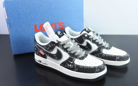 耐克Nike Air Force 1'07 Low 李维斯联名双勾米黑牛仔空军一号低帮休闲板鞋纯原版本 货号：SJ6698-001