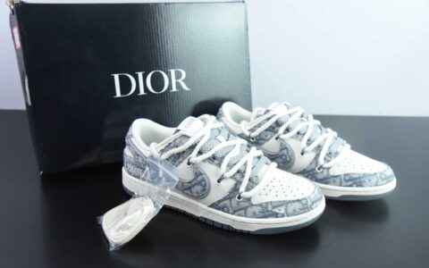 耐克Nike SB Dunk Low x DIOR联名白灰绑带满天星SB低帮休闲板鞋纯原版本 货号：SJ2068-285