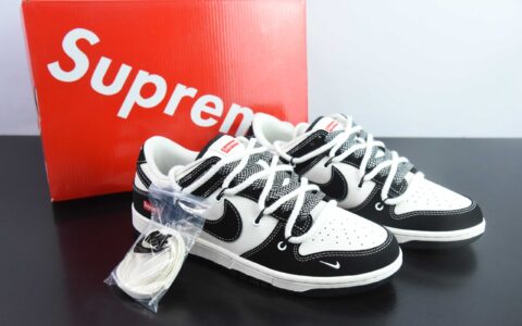 耐克Nike SB Dunk Low“Supreme联名绑带黑勾” 周年高端定制SB低帮休闲板鞋纯原版本 货号：SJ2068-288