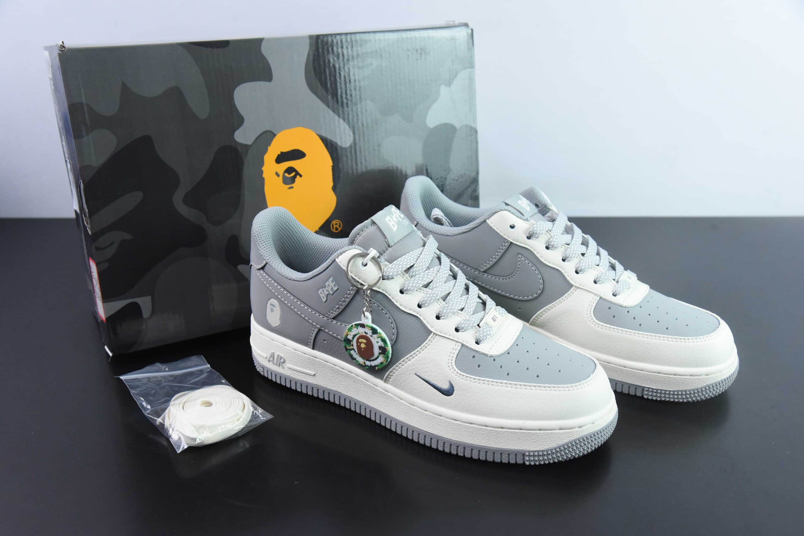 耐克Nike Air Force 1'07 Low Bape联名米白灰空军一号低帮休闲板鞋纯原版本 货号：BB6566-207