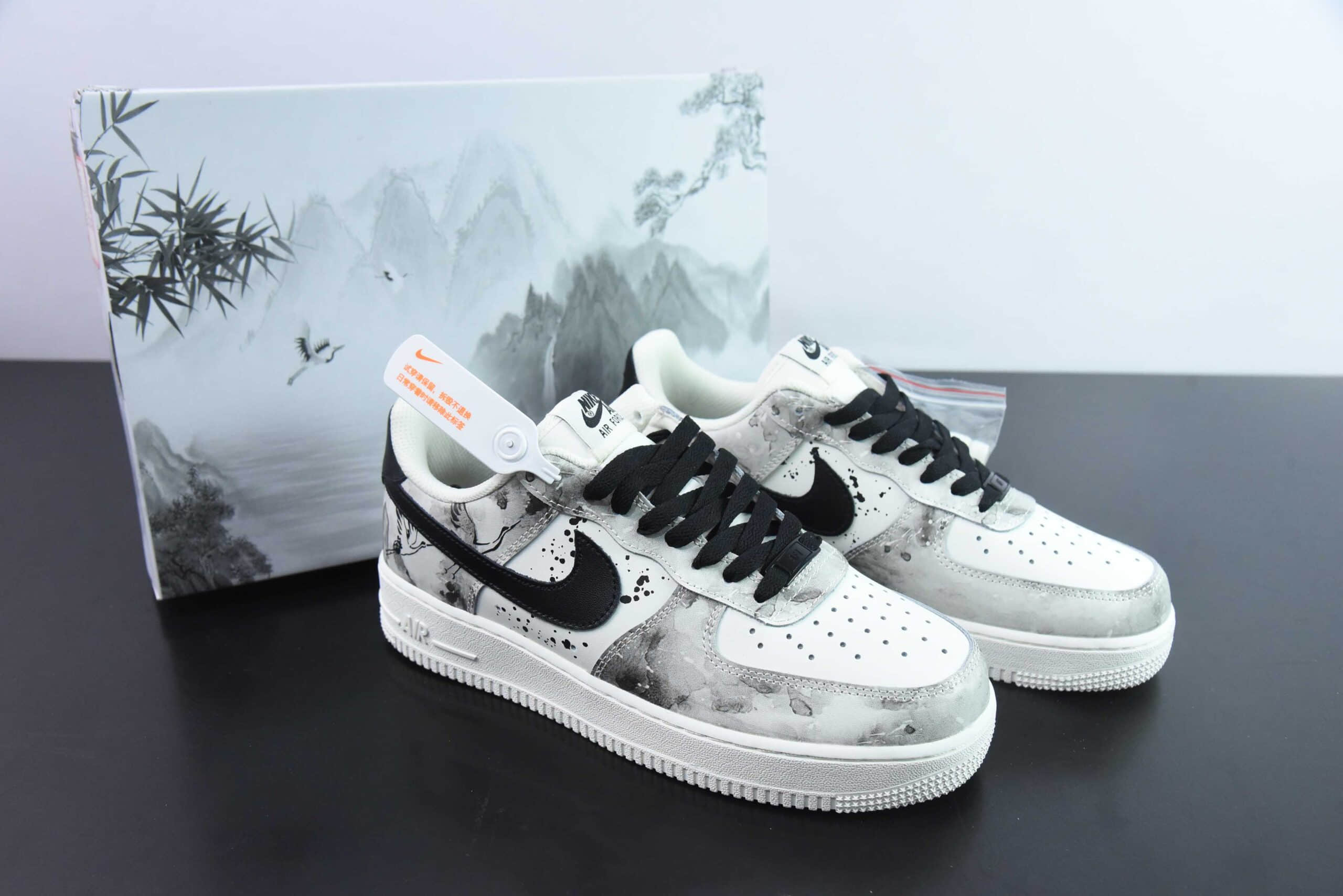 耐克Nike Air Force 1´07 Low 中国风水墨定制黑白空军一号低帮百搭休闲运动板鞋纯原版本 货号：BL1522-089