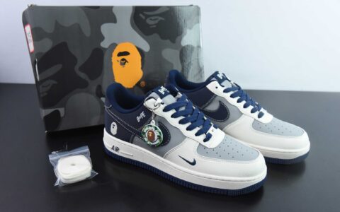 耐克NIke Air Force 1 '07 Low “Bape联名深蓝米灰”空军一号低帮休闲板鞋纯原版本 货号：BB6566-206