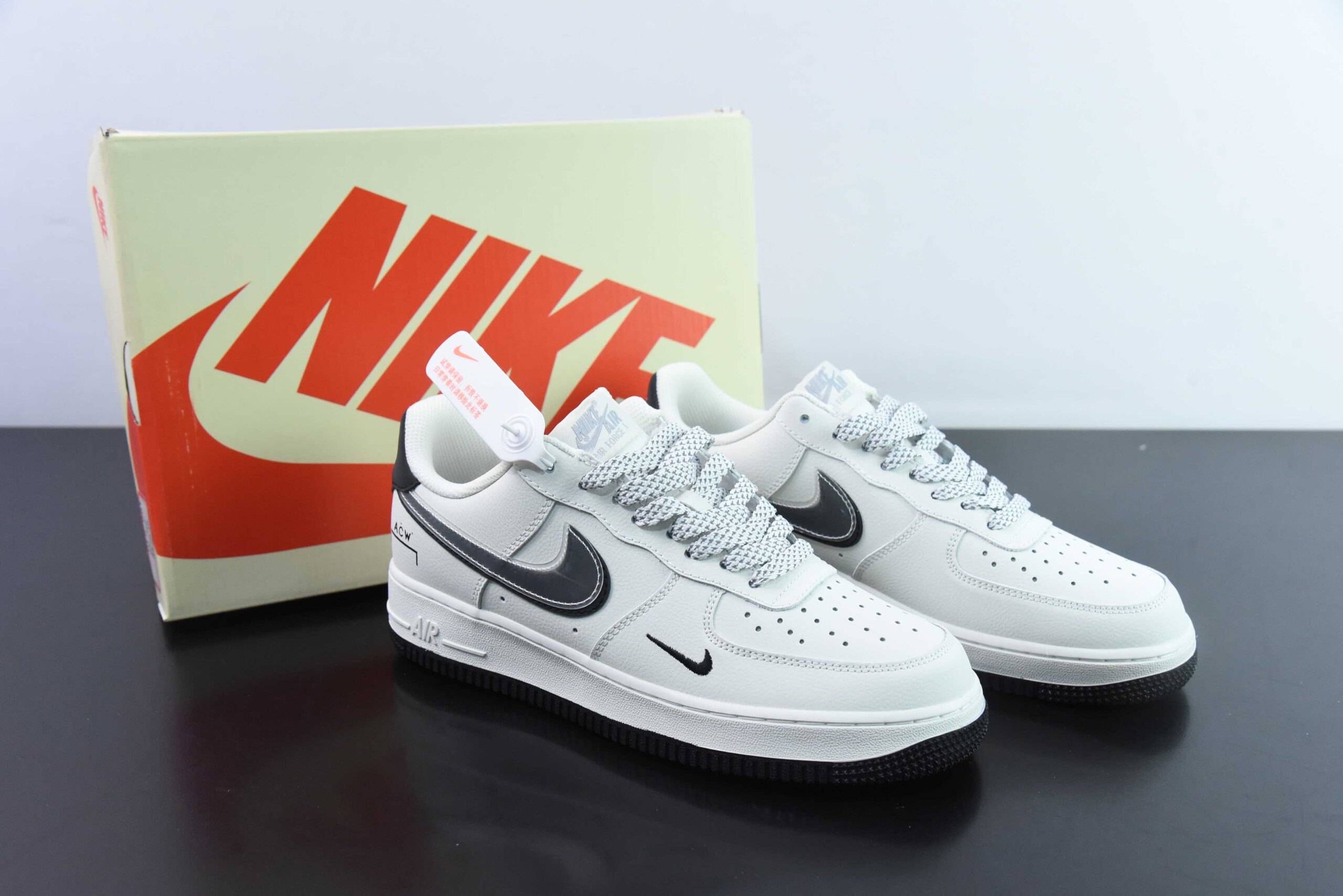 耐克Nike Air Force 1'07 Low ACW联名定制款米白黑叠勾空军一号低帮休闲板鞋纯原版本 货号：AC-639822