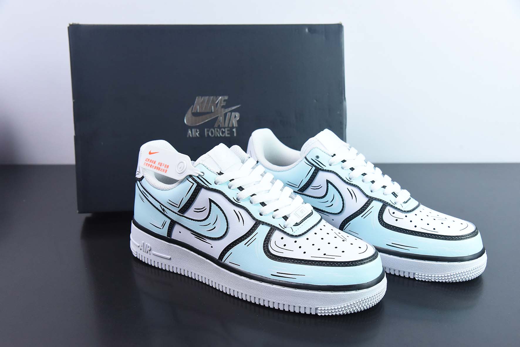 耐克Nike Air Force 1'07 Low 官方爆款定制二次元主题蒂夫尼蓝涂鸦配色空军一号低帮休闲板鞋纯原版本 货号：CW2288-200