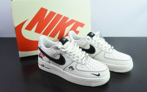 耐克Nike Air Force 1 AF1斯图西联名白黑红标刺绣定制版空军一号低帮休闲板鞋纯原版本 货号：SJ6698-015