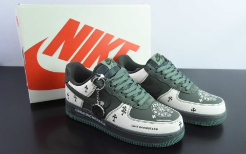 耐克Nike Air Force 1 AF1灰绿克罗心印花定制版空军一号低帮休闲板鞋纯原版本 货号：KK1988-029