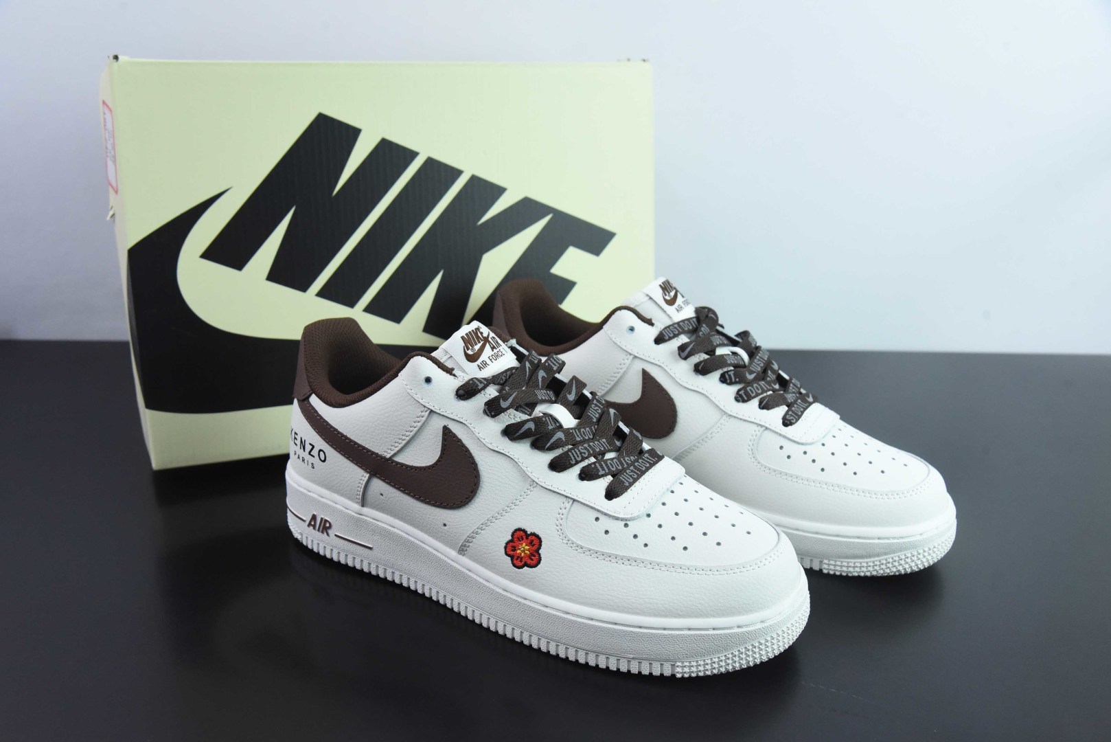 耐克NIke Air Force 1 '07 Low KENZO联名白棕小花空军一号低帮休闲板鞋纯原版本 货号：FC-918833