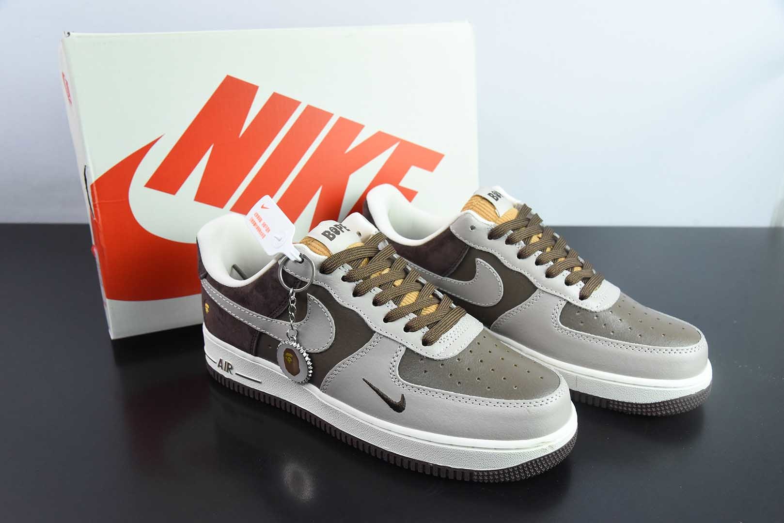 耐克Nike Air Force 1 AF1灰咖猿人头印花空军一号低帮休闲板鞋纯原版本 货号：KK1988-039