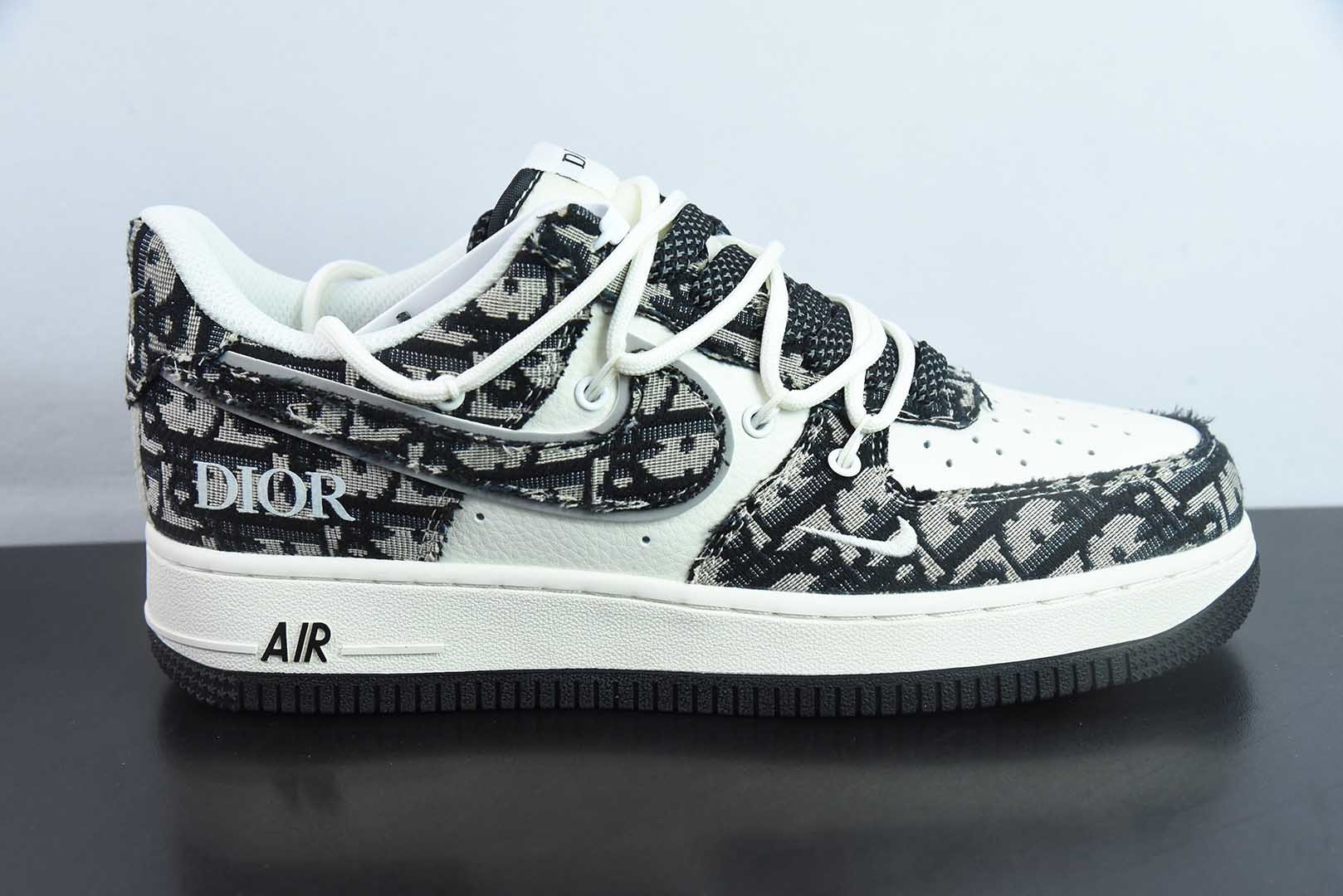 耐克Nike Air Force 1 AF1白黑迪奥印花定制版空军一号低帮休闲板鞋纯原版本 货号：SJ1198-106