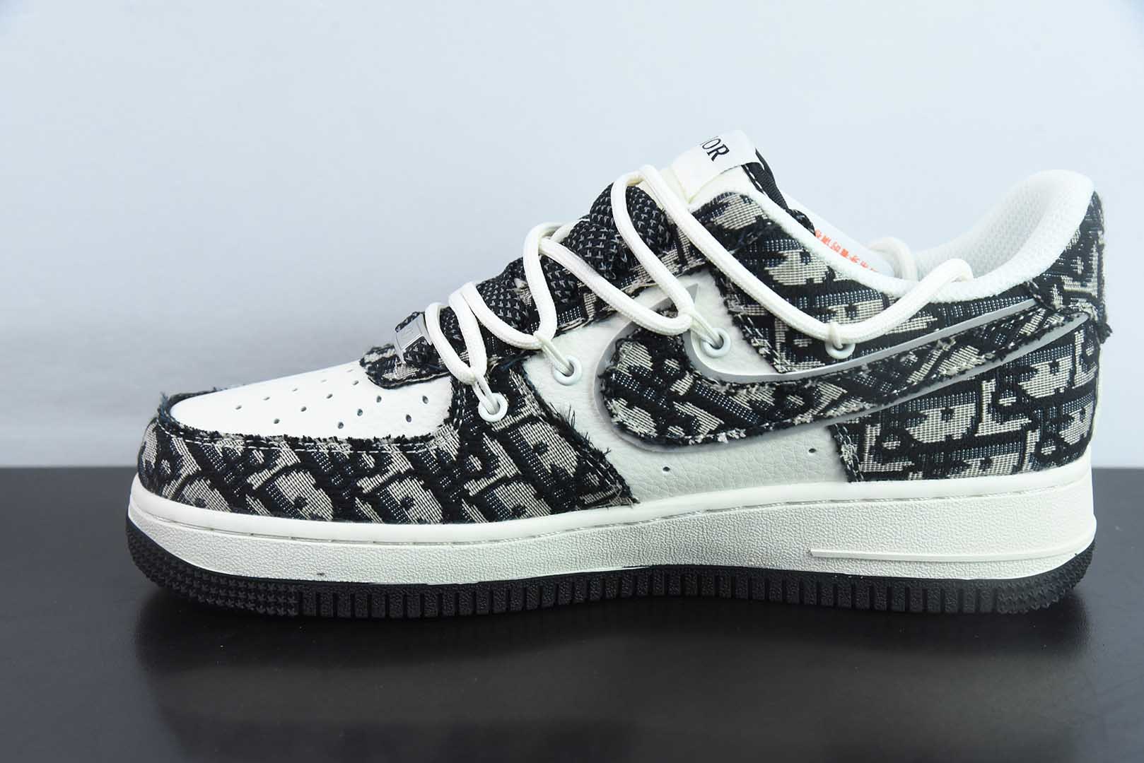 耐克Nike Air Force 1 AF1白黑迪奥印花定制版空军一号低帮休闲板鞋纯原版本 货号：SJ1198-106