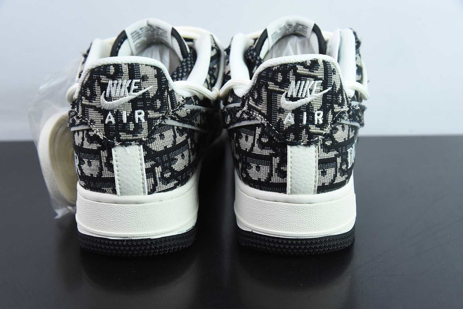 耐克Nike Air Force 1 AF1白黑迪奥印花定制版空军一号低帮休闲板鞋纯原版本 货号：SJ1198-106