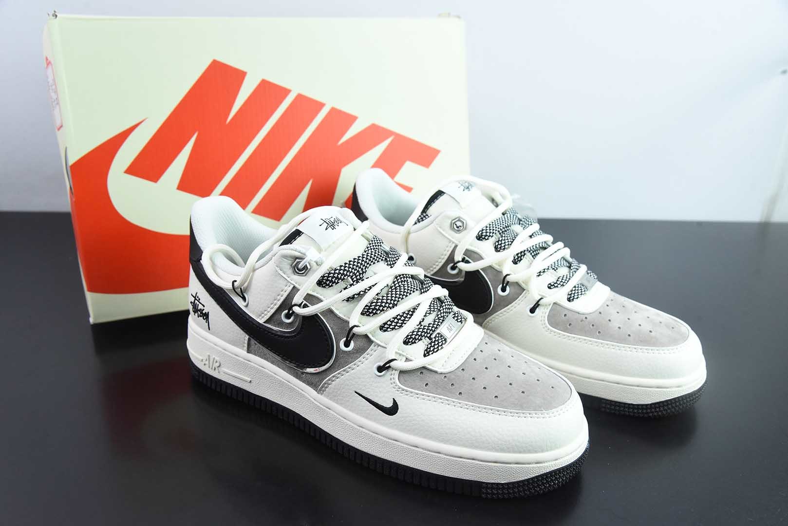 耐克Nike Air Force 1'07 Low 斯图西联名米黑抽绳空军一号低帮休闲板鞋纯原版本 货号：SJ1198-109 