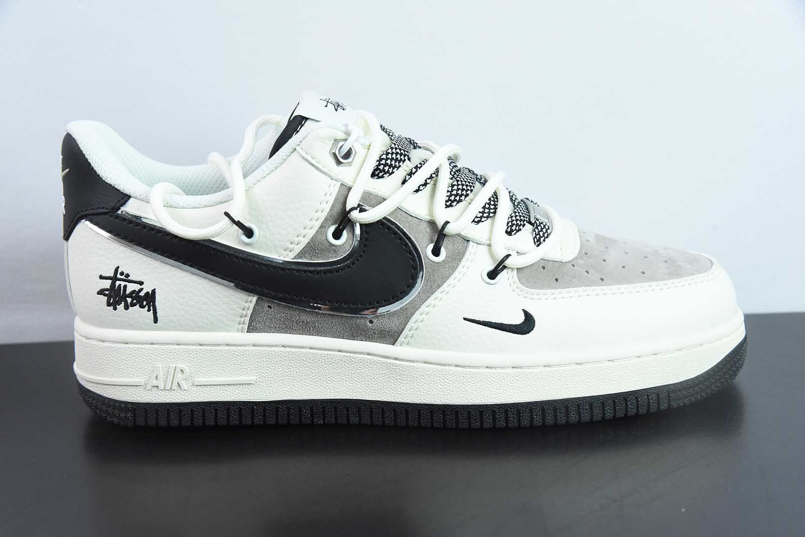 耐克Nike Air Force 1'07 Low 斯图西联名米黑抽绳空军一号低帮休闲板鞋纯原版本 货号：SJ1198-109 