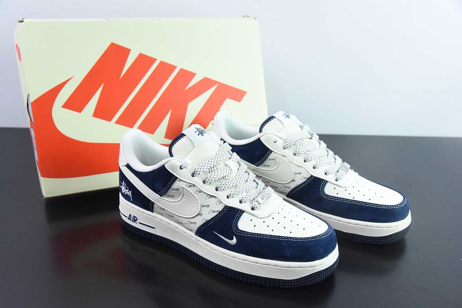 耐克Nike Air Force 1'07 Low 斯图西联名深蓝翻毛白勾空军一号低帮休闲板鞋纯原版本 货号：XZ6188-673 