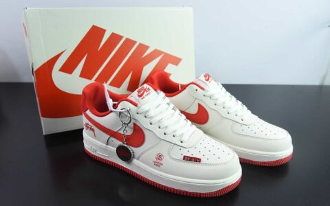 耐克Nike Air Force 1'07 Low 斯图西联名米白深橙空军一号低帮休闲板鞋纯原版本 货号：DF0188-031