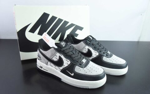 耐克Nike Air Force 1 AF1黑白灰斯图西印花刺绣定制版空军一号低帮休闲板鞋纯原版本 货号：CH6336-518